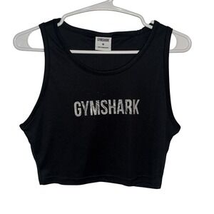 Gymshark Black Graphic Logo Cropped Tank Top Muscle Tee Womens Medium